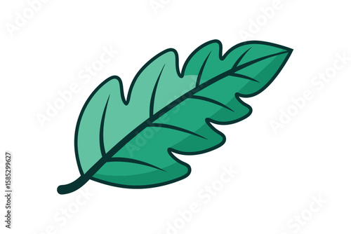 Zigzag Edge Tropical Leaf Drawn In Cartoon Line Style