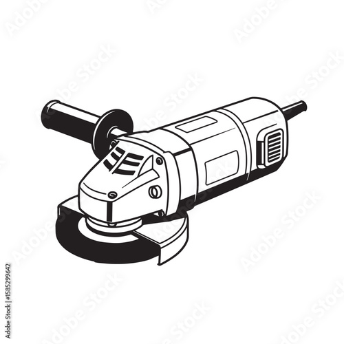Vector illustration of a black and white angle grinder power tool for construction and diy projects