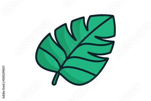 Zigzag Edge Tropical Leaf Drawn In Cartoon Line Style