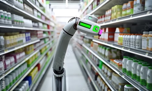 Automated Retail: Robotic Arm Scanning Inventory Shelves for Optimal Efficiency