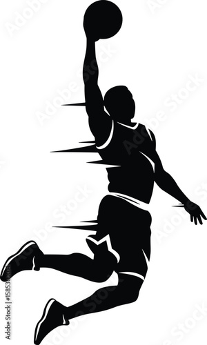 MobileDynamic basketball slam dunk silhouette, sports action design, high jump athlete vector, powerful motion graphic, energy, speed, black 