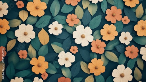 Wallpaper Mural Vintage Floral Elegance, an intricate display of colorful petals and weathered leaves, set against a deep backdrop for striking contrast. Torontodigital.ca