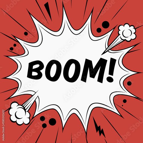 Vibrant pop art comic book explosion with cartoon burst and boom text design, a dynamic vector illustration for your next sale banner or sticker