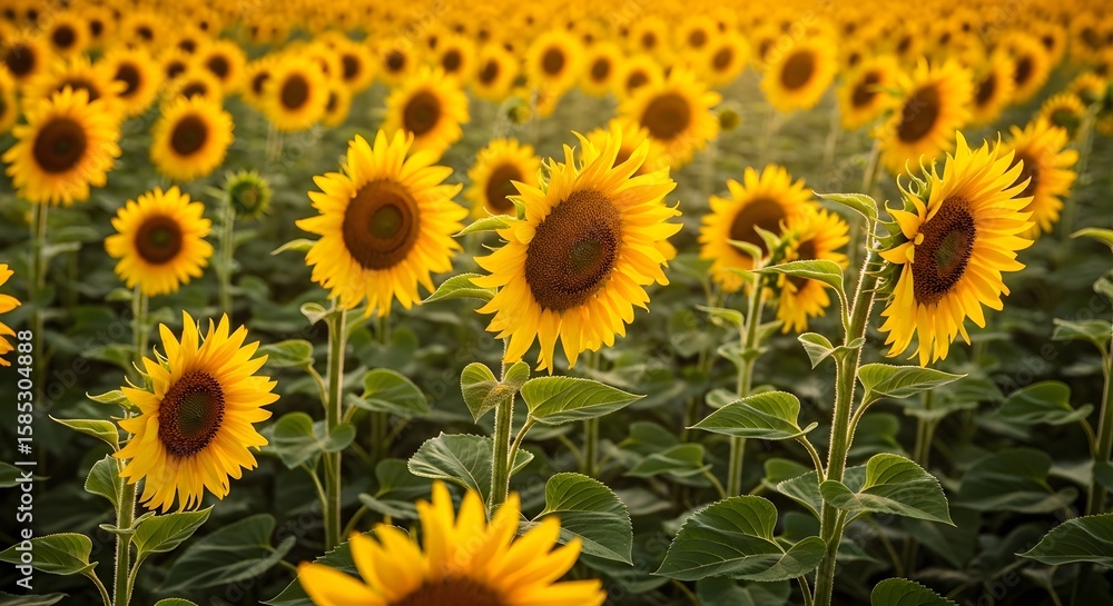 Fototapeta premium Golden Glow: Sunflowers at Dusk