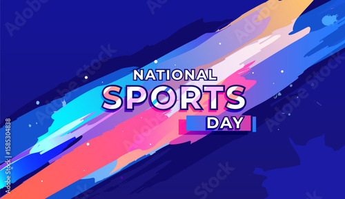 Colorful abstract design with bold brush strokes and modern typography to celebrate National Sports Day. Perfect for posters, banners, and promotions related to athletic and fitness events.