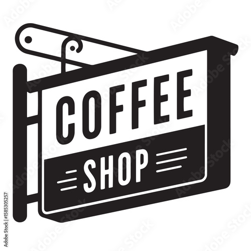 A stylish black and white coffee shop sign offering cafe services a perfect logo or emblem design.