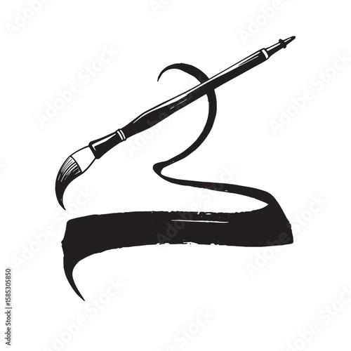 Artistic illustration with brush strokes depicting creativity and artistic expression in a monochromatic minimalist style