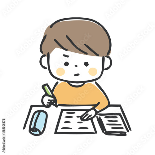 真剣に勉強する男の子