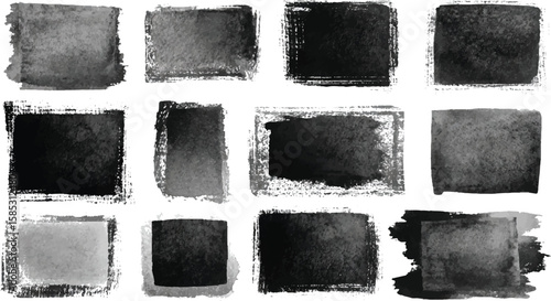 Black Grunge Square Brush Collection – Watercolor Ink Borders & Texture Swatches