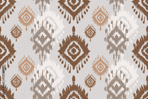 Seamless geometric and doodles line, traditional ikat pattern with earthy tones in geometric and tribal-inspired design. Ideal for textiles, wallpapers, and ethnic-themed projects.
