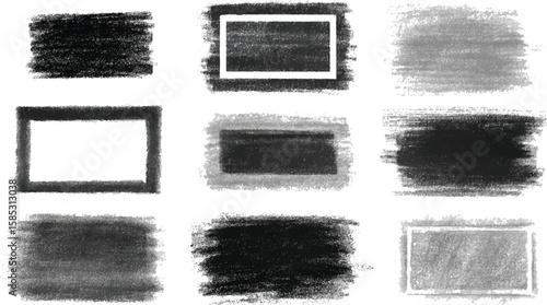 Hand-Drawn Grunge Square Brush Set – Black Ink Textures & Artistic Smudges