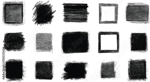 Hand-Drawn Grunge Square Brush Set – Black Ink Textures & Artistic Smudges