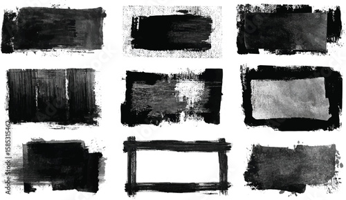 Grunge Black Paint Strokes Set – Abstract Ink Rectangles & Textured Brush Smears