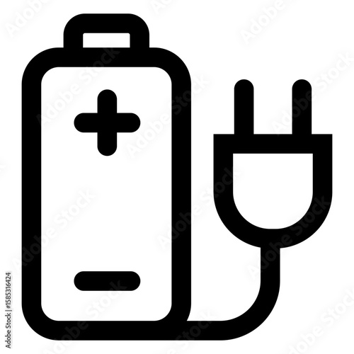Icono pila eléctrica con enchufe eléctrico con cable con líneas