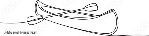 continuous one line drawing of rowboat on water with oar resting inside, clean black line illustration