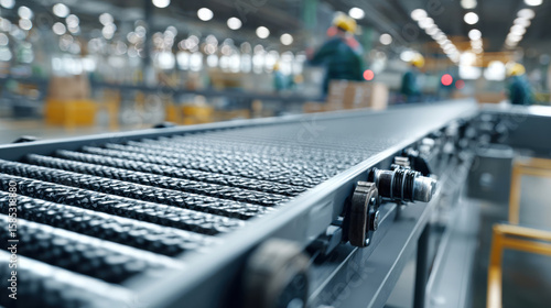 Wallpaper Mural Industrial conveyor belt system in a modern factory, moving heavy materials along reinforced coated surfaces. Close-up on the conveyor's textured belts and mechanical rollers. Torontodigital.ca