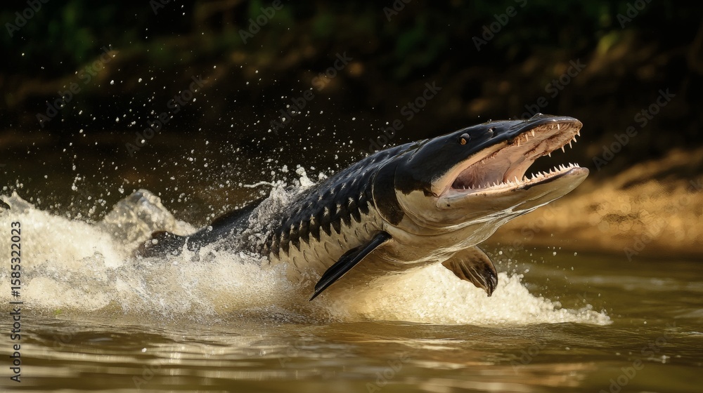 Fototapeta premium A large fish leaps from the water.
