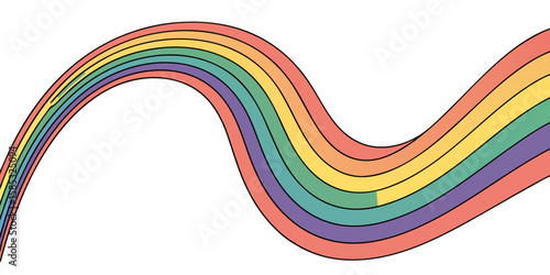 Colorful flowing gradient lines. Curved stripe pattern. 3D style vector design shapes. Vibrant, moving rainbow bands in white background vector illustration.