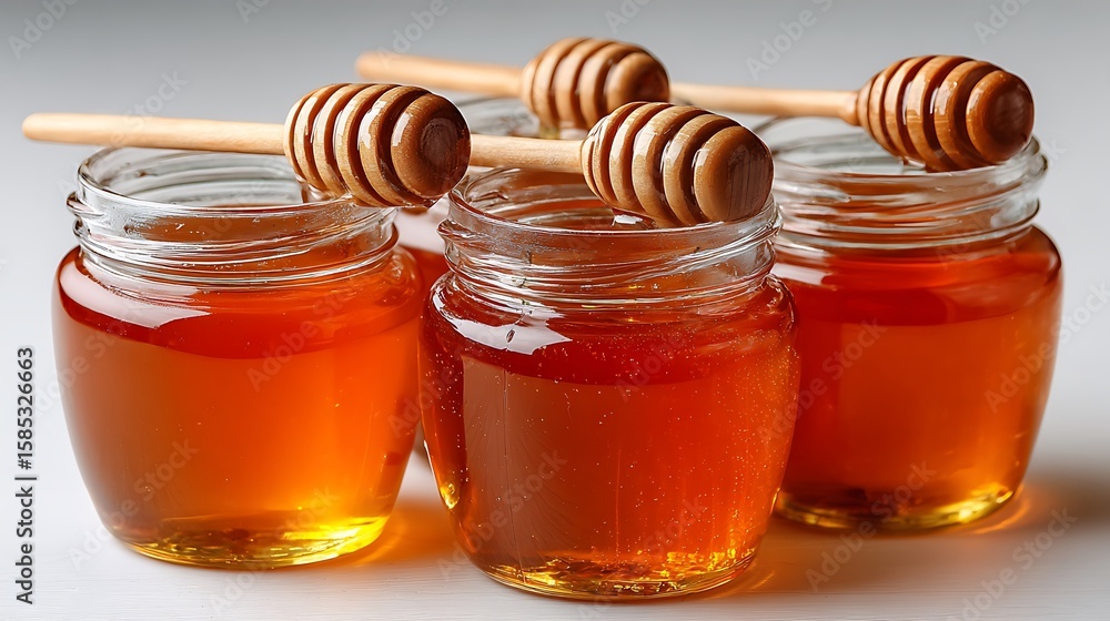 Chic Honey Jars and Wooden Dippers on White Canvas
Chic Honey Jars and Wooden Dippers on White Canvas