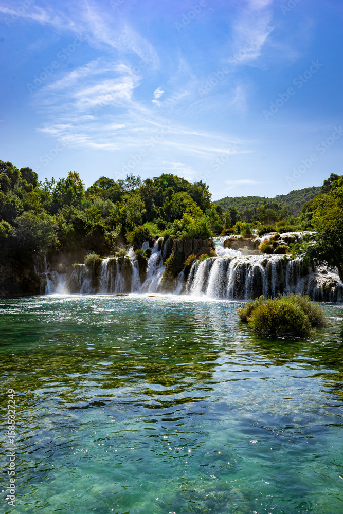 Fototapeta premium Scenic Waterfalls and lakes in a Lush Green Forest, National Park Krka, Skradin waterfalls , Croatia