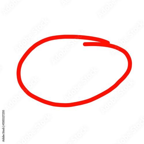 Hand-drawn red circle highlighter PNG on a transparent background. Vector marker circle line