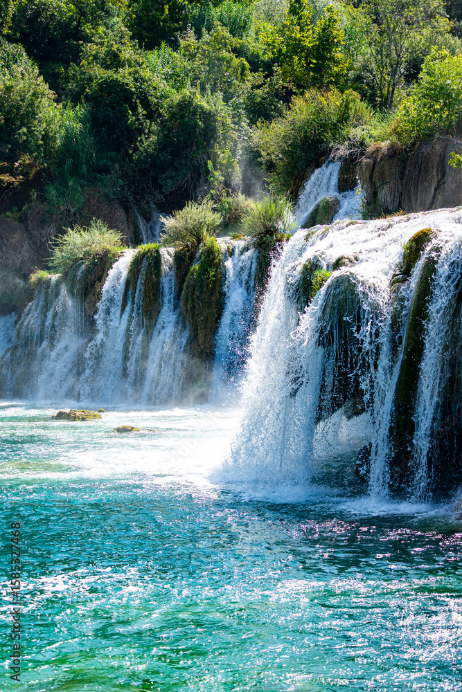 Fototapeta premium Scenic Waterfalls and lakes in a Lush Green Forest, National Park Krka, Skradin waterfalls , Croatia