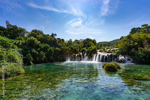 Scenic Waterfalls and lakes in a Lush Green Forest, National Park Krka, Skradin waterfalls , Croatia