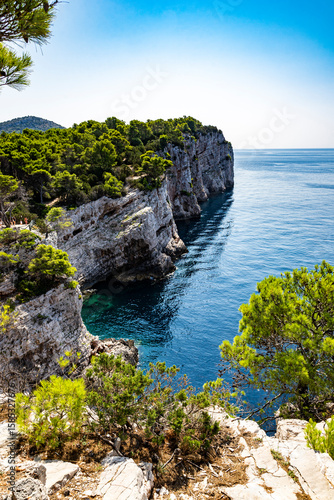 Coastal Cliff with Deep Blue Sea and Sky, Adriatic Sea, Croatia