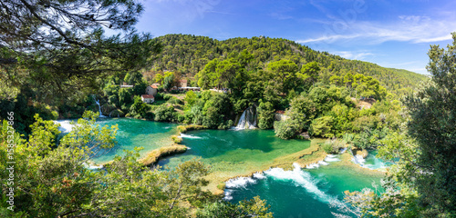 Scenic Waterfalls and lakes in a Lush Green Forest, National Park Krka, Skradin waterfalls , Croatia
