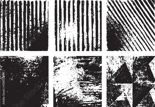 Grunge Square Texture Pack – Black and White Abstract Lines & Distressed Patterns, isolated, grunge texture, dust overlay, urban, transparent background