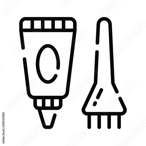 A trendy outline icon of hair colour tube with brush