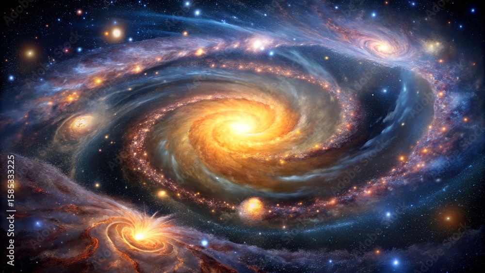 Obraz premium Photo of a breathtaking spiral galaxy illuminates the cosmos with its brilliant core and swirling arms, dotted with countless stars and nebulae