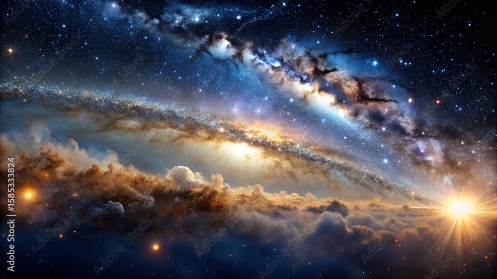 Photo of a breathtaking view of a distant galaxy with glowing nebulae and a brilliant starburst illuminates the cosmic expanse Photo of a breathtaking view of a distant galaxy with glowing nebulae and a brilliant starburst illuminates the cosmic expanse