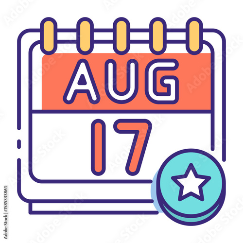 colorful calendar aug 17 with star icon clip art preview