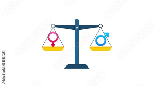 Gender equality, male and female symbols balancing on scales