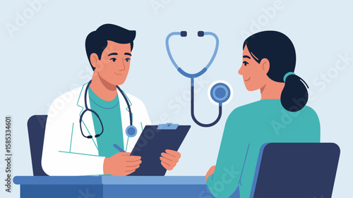 doctor consulting with a female patient at a desk vector illustration 