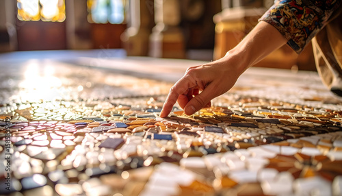 Macro Shot of Stone Chips Forming Mosaic Patterns on Cathedral Floor