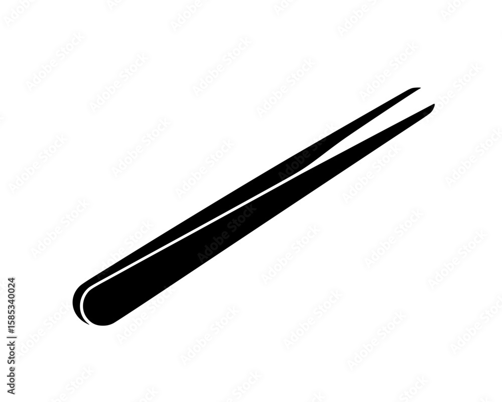 Black silhouette of stainless steel tweezers Black silhouette of stainless steel tweezers
