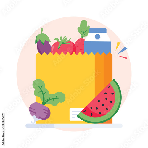 Grocery Bag Concept Style illustrations. EPS 10 File