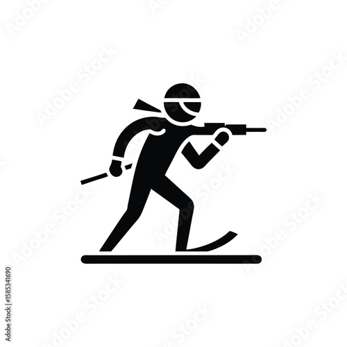 Biathlete skiing and aiming a rifle isolated on a white background