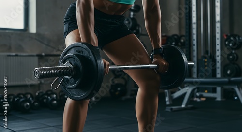 Athletic Woman Performing Deadlift Exercise in Modern Gym with Focused Expression and Barbell