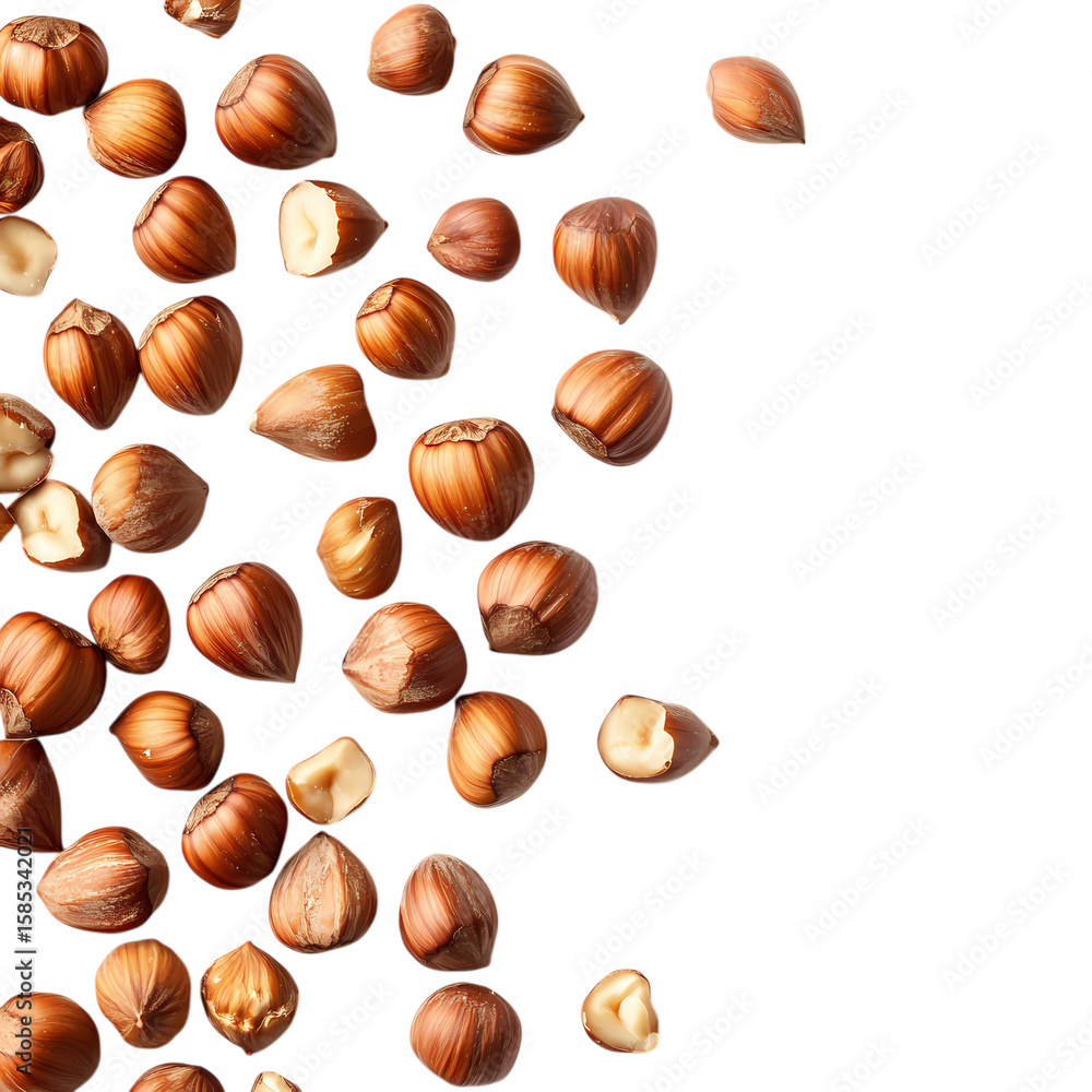 Hazelnut Background Scattered Nuts on White isolated on transparent background Hazelnut Background Scattered Nuts on White isolated on transparent background