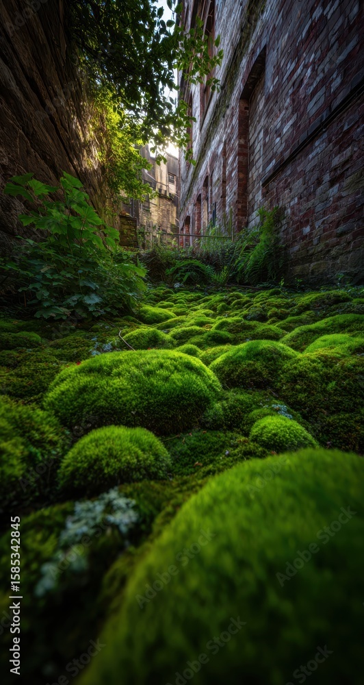 Obraz premium Lush green moss covers rocks in a natural setting