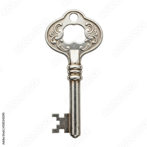 Wallpaper Mural Ornate silver key, isolated on transparent background, with intricate floral designs adorning its head Torontodigital.ca