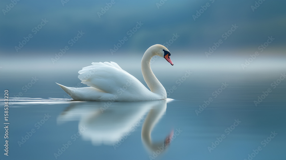 Obraz premium Graceful White Swan Gliding on Calm Water
