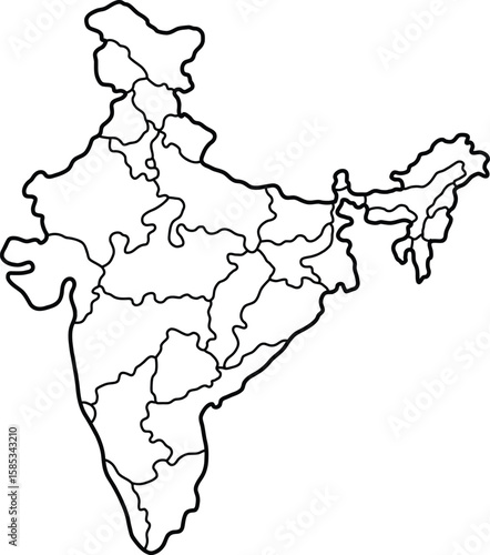 India Map with Provinces, Silhouette, and Border Outline

