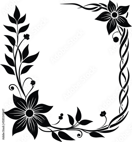 Side Border Flower Ornament Silhouette With Long L