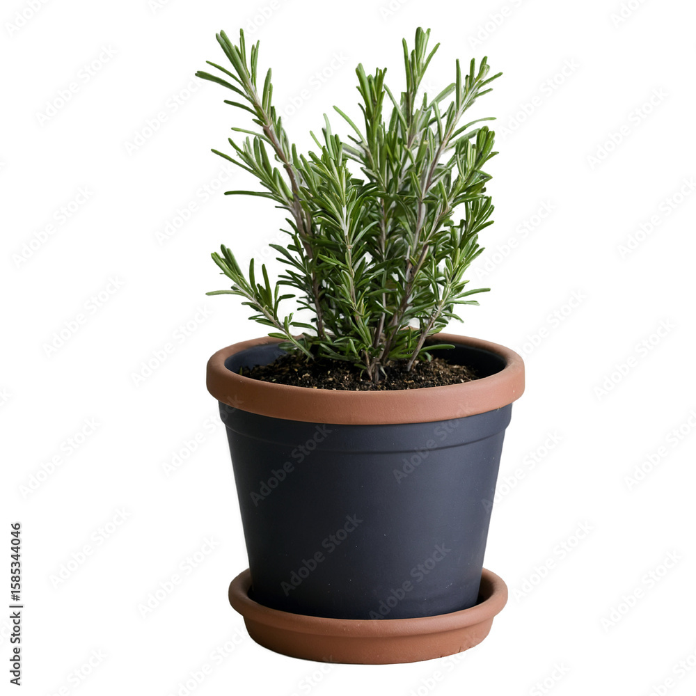 Fototapeta premium Rosemary in a pot, herb pot, botanical theme, isolated, no background, transparent, PNG File 