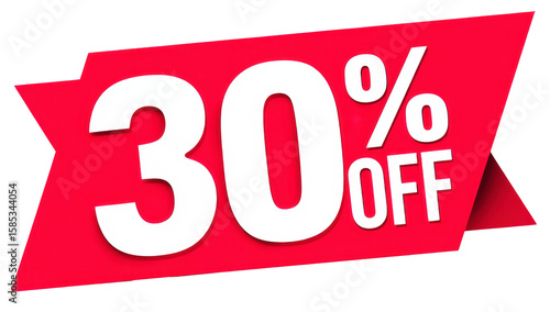 Bold red discount sticker showing thirty percent off for sales and promotions