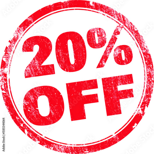 Discount sticker announcing 20 percent off sale with bold red design on a white background